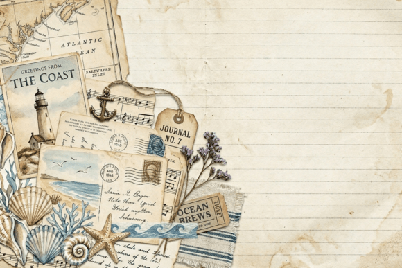 Download Vintage Blue Sewing Collage Journal Page - Premium Resources