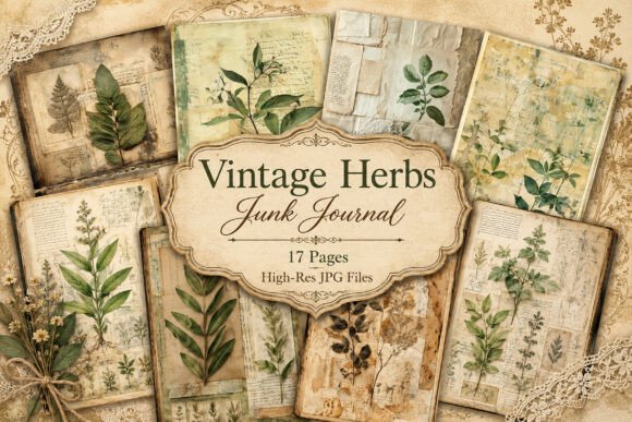 Download Antique Herb &amp; Leaf Collage Backgrounds - Premium Resources